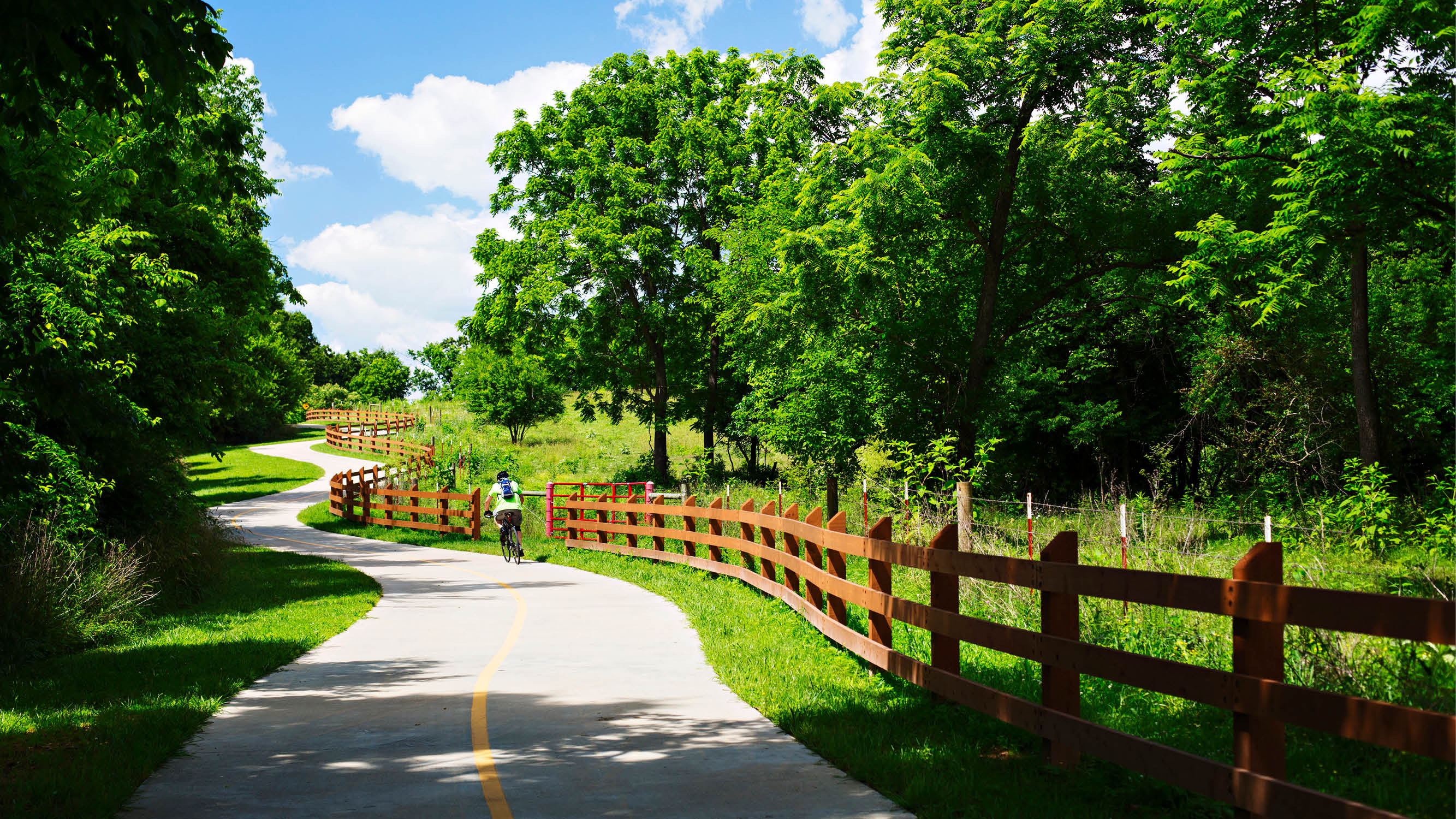A cyclist riding their bike down the road